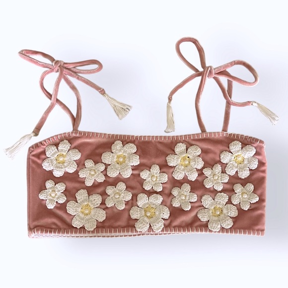 New Capittana x Free People Mafer S M L XL Pink Crochet Daisy Bandeau Bikini Top - Picture 13 of 16